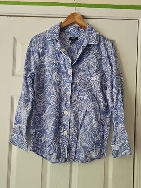 Chaps Blue and White Paisley Button-Front Pajama Shirt